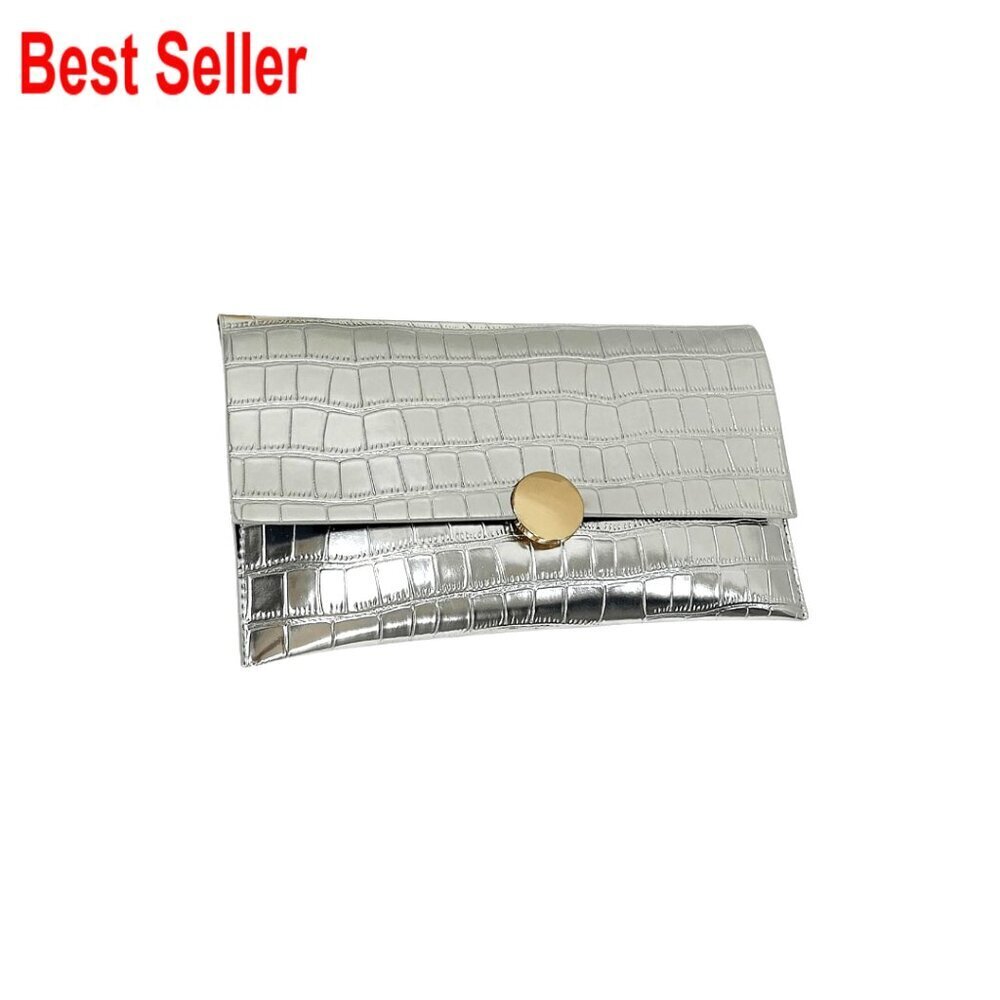 Faux Leather Metallic Clutch Evening Bag Envelope Handbag Formal Wedding
